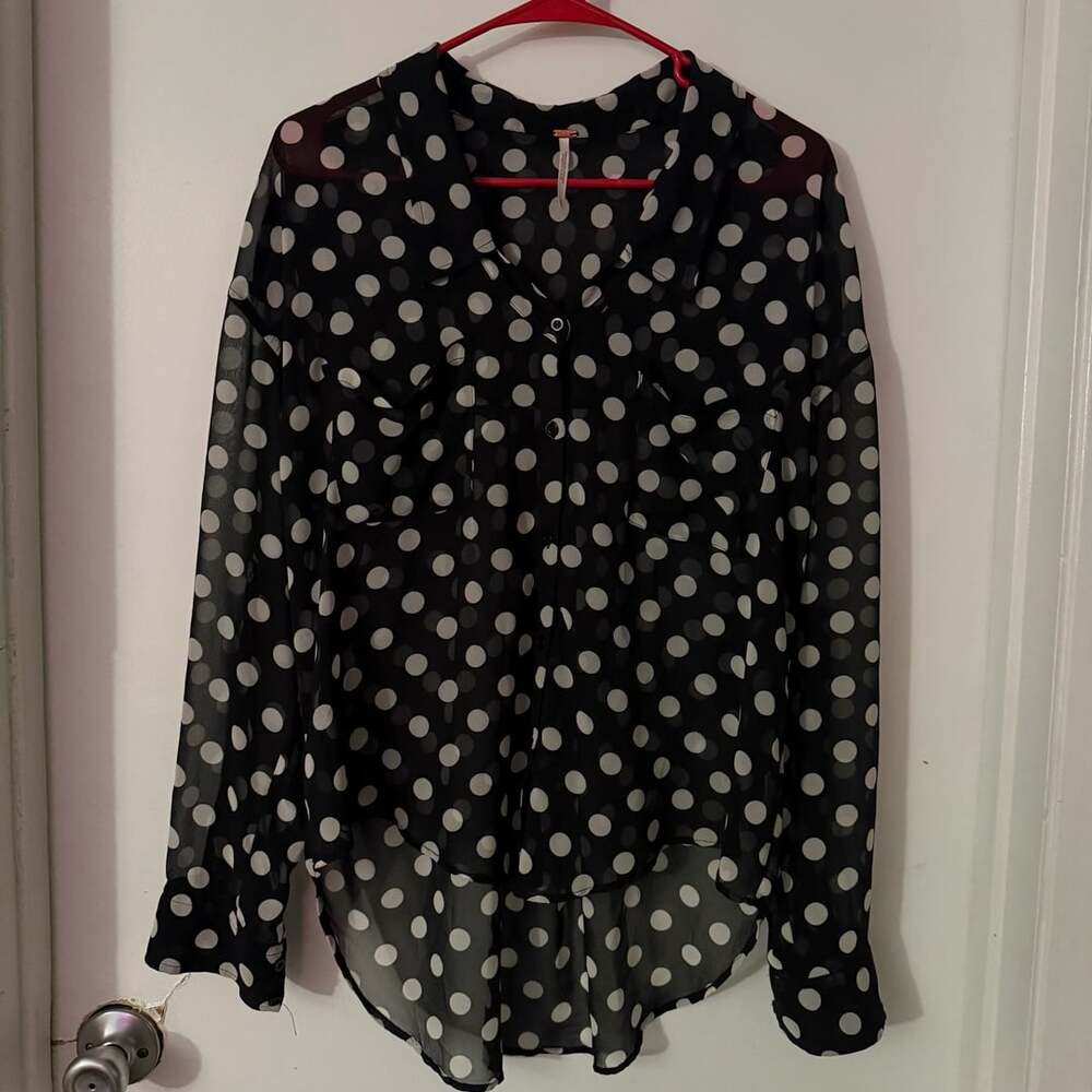 Free People Polka Dot Easy Rider Button Down Blouse Size S